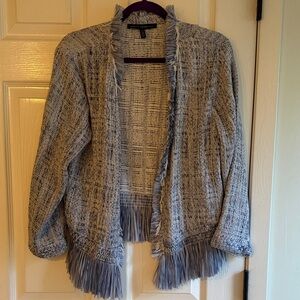 White House Black Market Blue Fringed Cardigan
